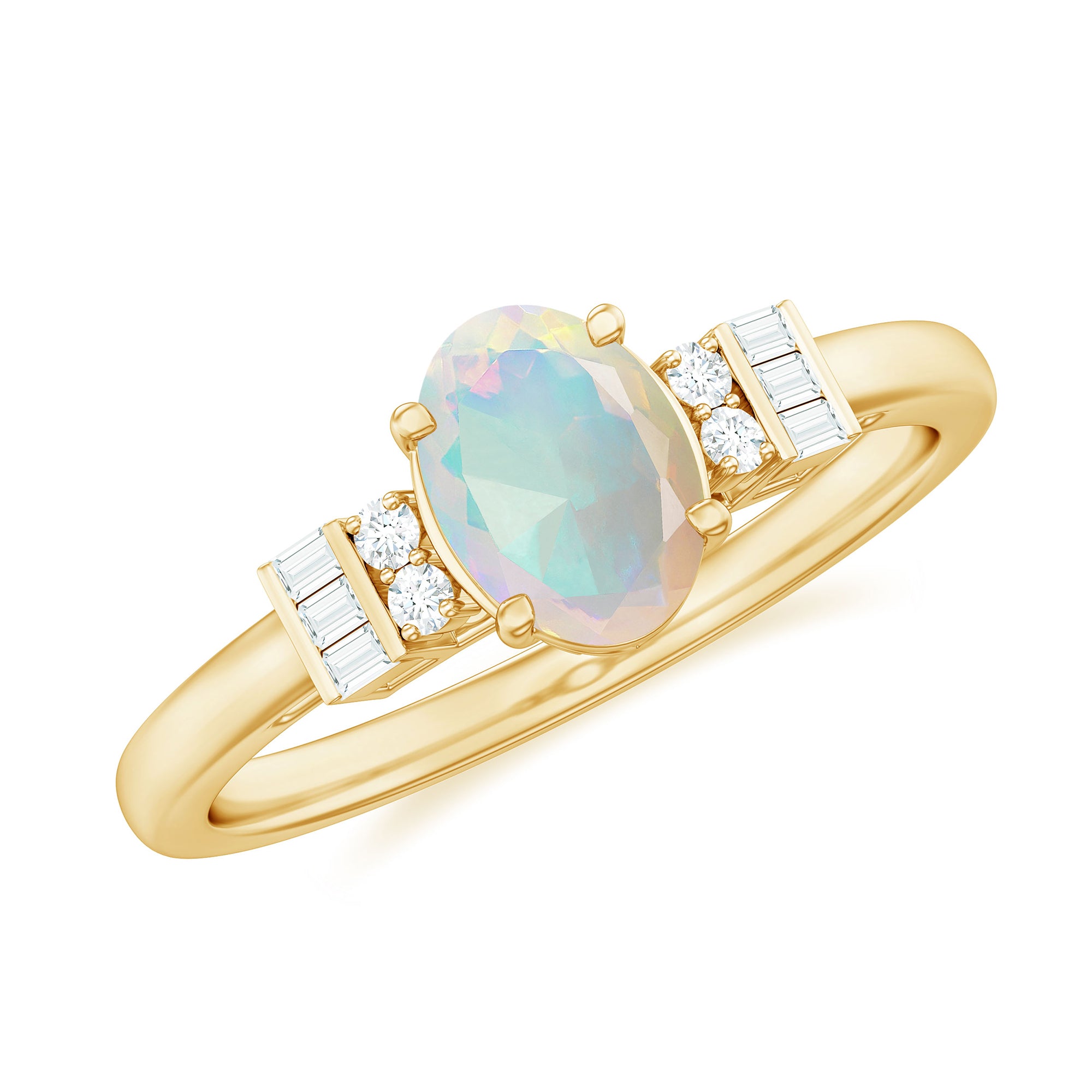1 CT Oval Cut Ethiopian Opal and Diamond Classic Ring Ethiopian Opal - ( AAA ) - Quality - Rosec Jewels