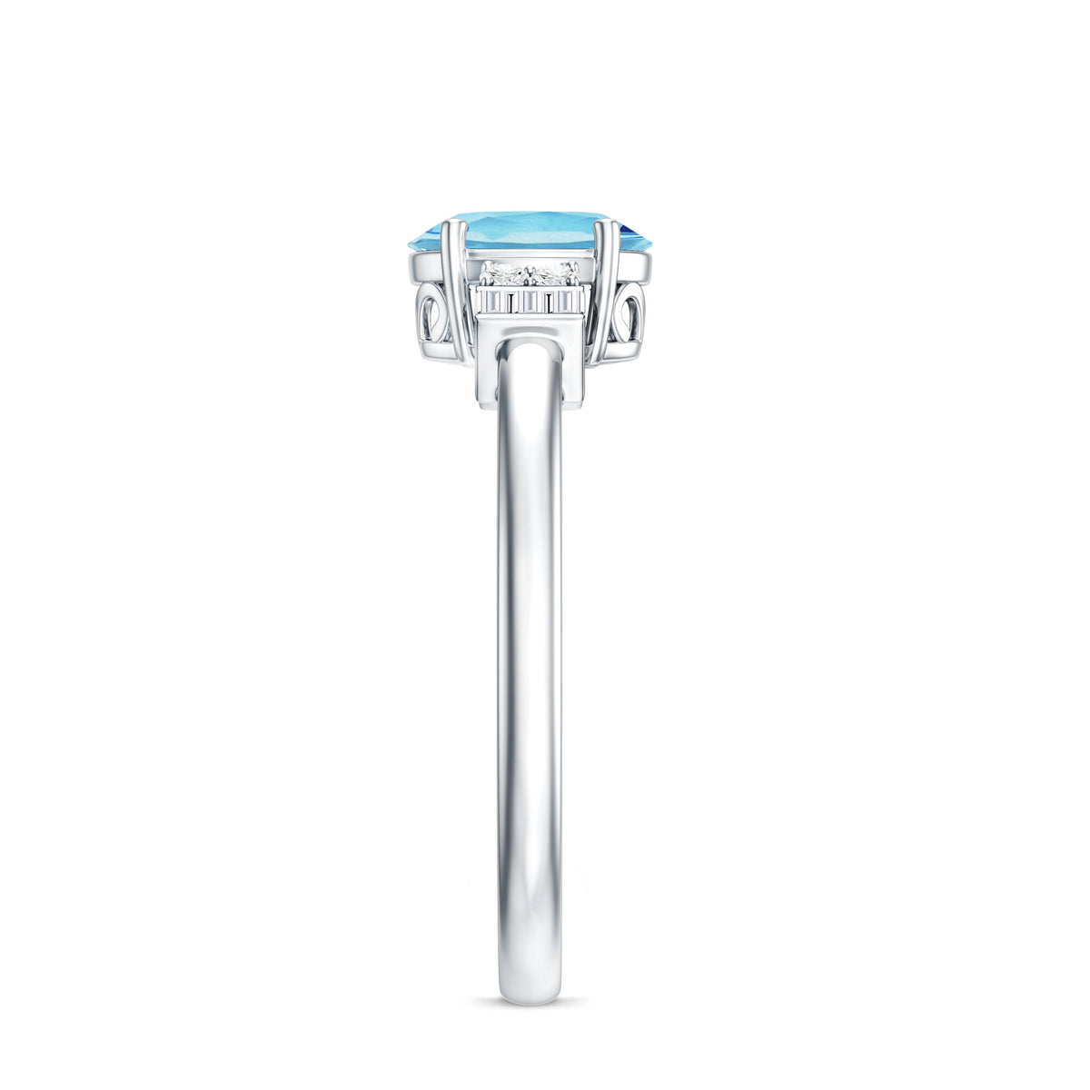 Oval Cut Aquamarine Classic Engagement Ring with Diamond AAA - Rosec Jewels