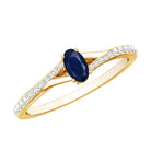 Natural 0.6 Carat Blue Sapphire Minimal Engagement Ring with Diamond Split Shank AAA - Rosec Jewels
