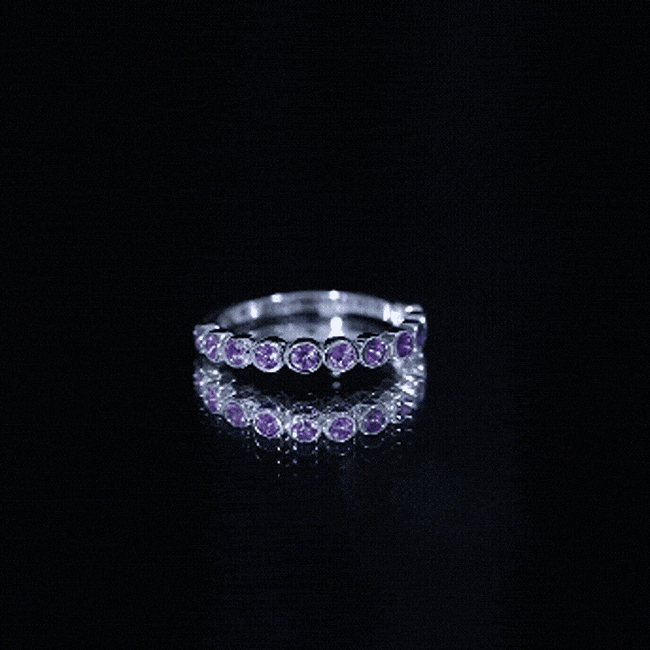 Bezel Set Natural Amethyst Half Eternity Wedding Band in Silver AAA 92.5 Sterling Silver - Rosec Jewels