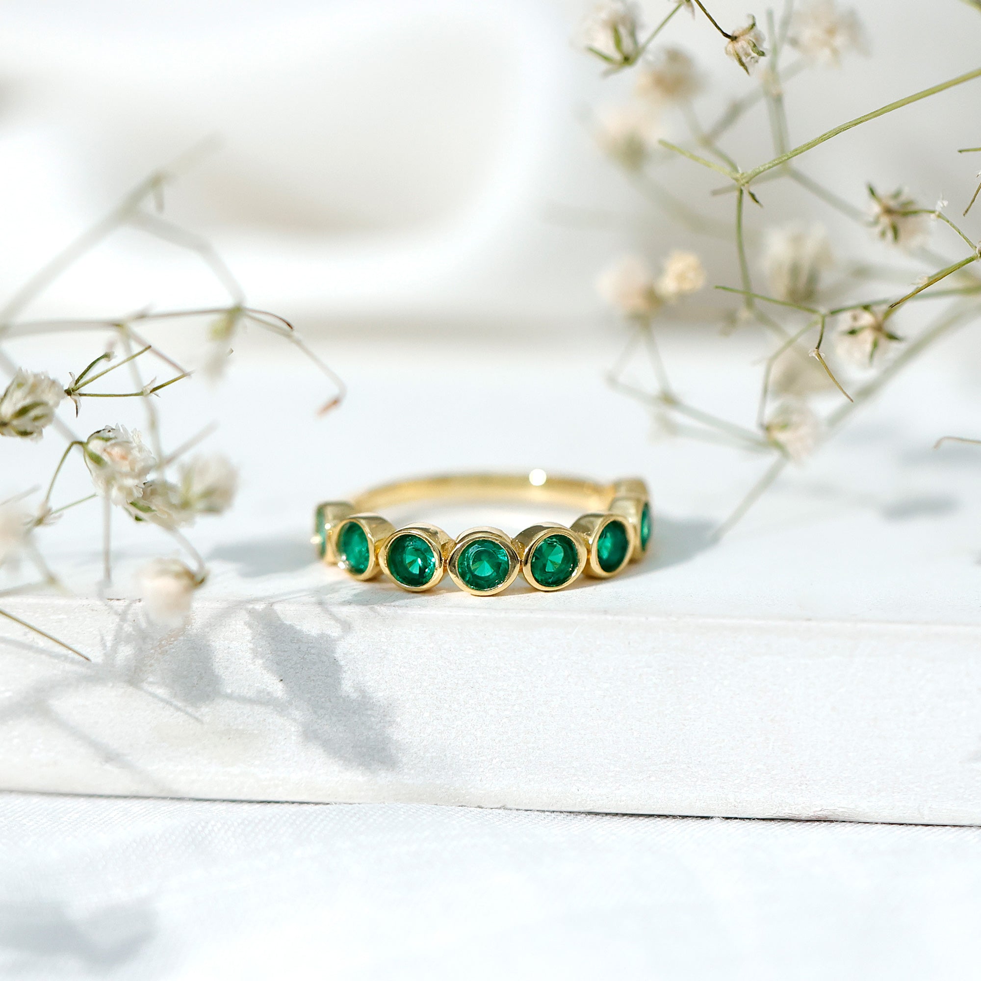 Rosec Jewels-Lab Created Emerald Half Eternity Ring 14K Gold Plated Silver