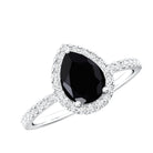 Certified 0.85 Carat Lab Grown Black Diamond Teardrop Engagement Ring with White Diamond Halo AAAA ( Synthetic ) - Rosec Jewels