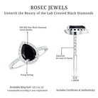 Certified 0.85 Carat Lab Grown Black Diamond Teardrop Engagement Ring with White Diamond Halo AAAA ( Synthetic ) - Rosec Jewels