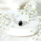 Certified 0.85 Carat Lab Grown Black Diamond Teardrop Engagement Ring with White Diamond Halo AAAA ( Synthetic ) - Rosec Jewels
