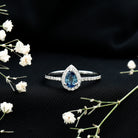 Natural Half Carat Blue Sapphire Teardrop Engagement Ring with Diamond Halo AAA - Rosec Jewels