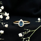 Natural Half Carat Blue Sapphire Teardrop Engagement Ring with Diamond Halo AAA - Rosec Jewels