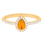 Genuine Fire Opal Teardrop Ring with Diamond Halo Fire Opal - ( AAA ) - Quality - Rosec Jewels