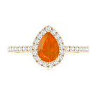 Rosec Jewels-Genuine Fire Opal Teardrop Ring with Diamond Halo