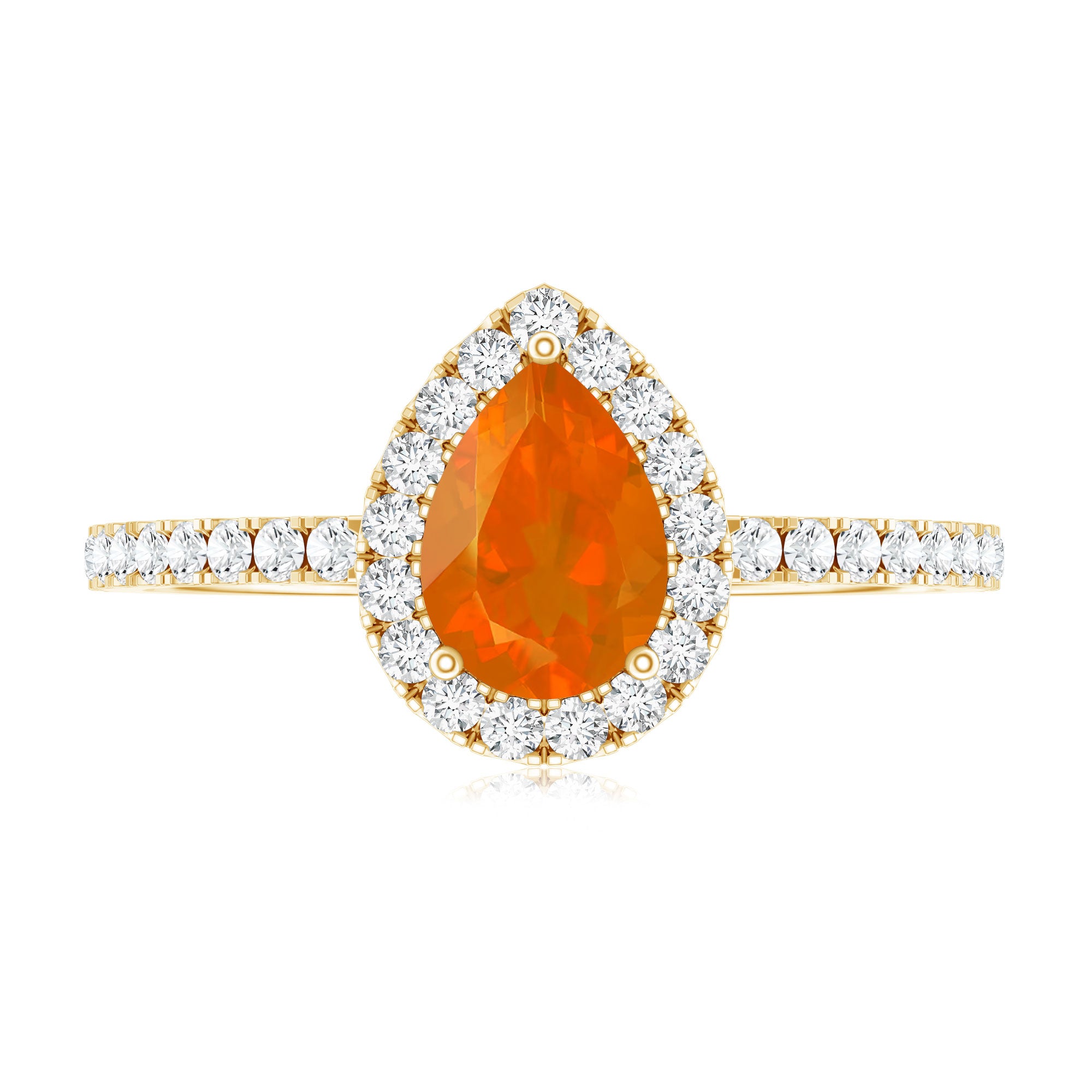 Rosec Jewels-Genuine Fire Opal Teardrop Ring with Diamond Halo