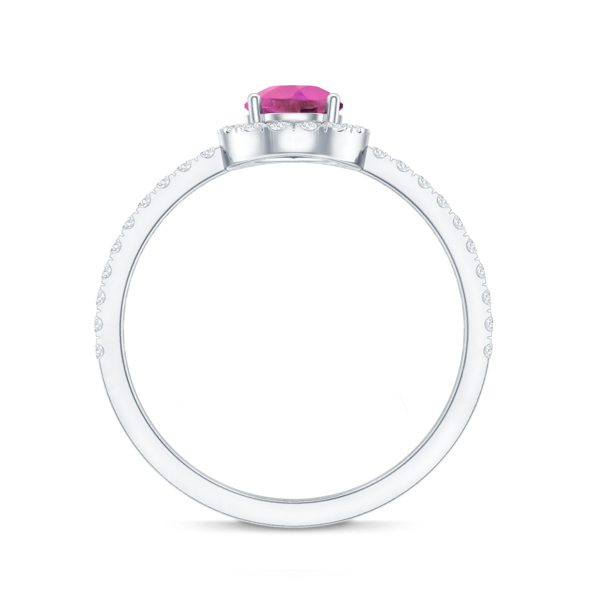 Natural Pink Tourmaline Teardrop Ring with Diamond Halo AAA - Rosec Jewels