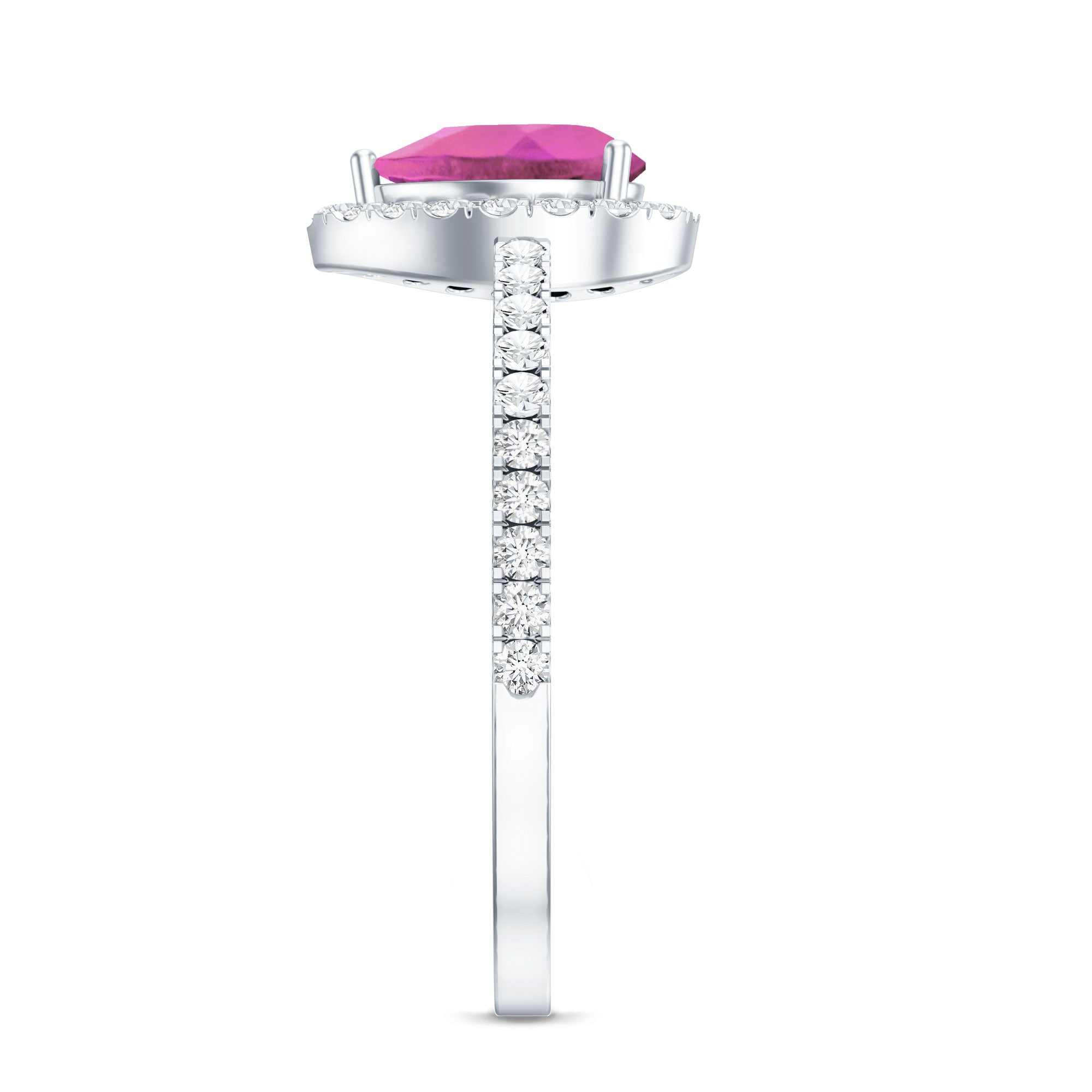 Natural Pink Tourmaline Teardrop Ring with Diamond Halo AAA - Rosec Jewels