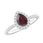 Natural 5X7mm Garnet Teardrop Engagement Ring with Diamond Halo AAA - Rosec Jewels