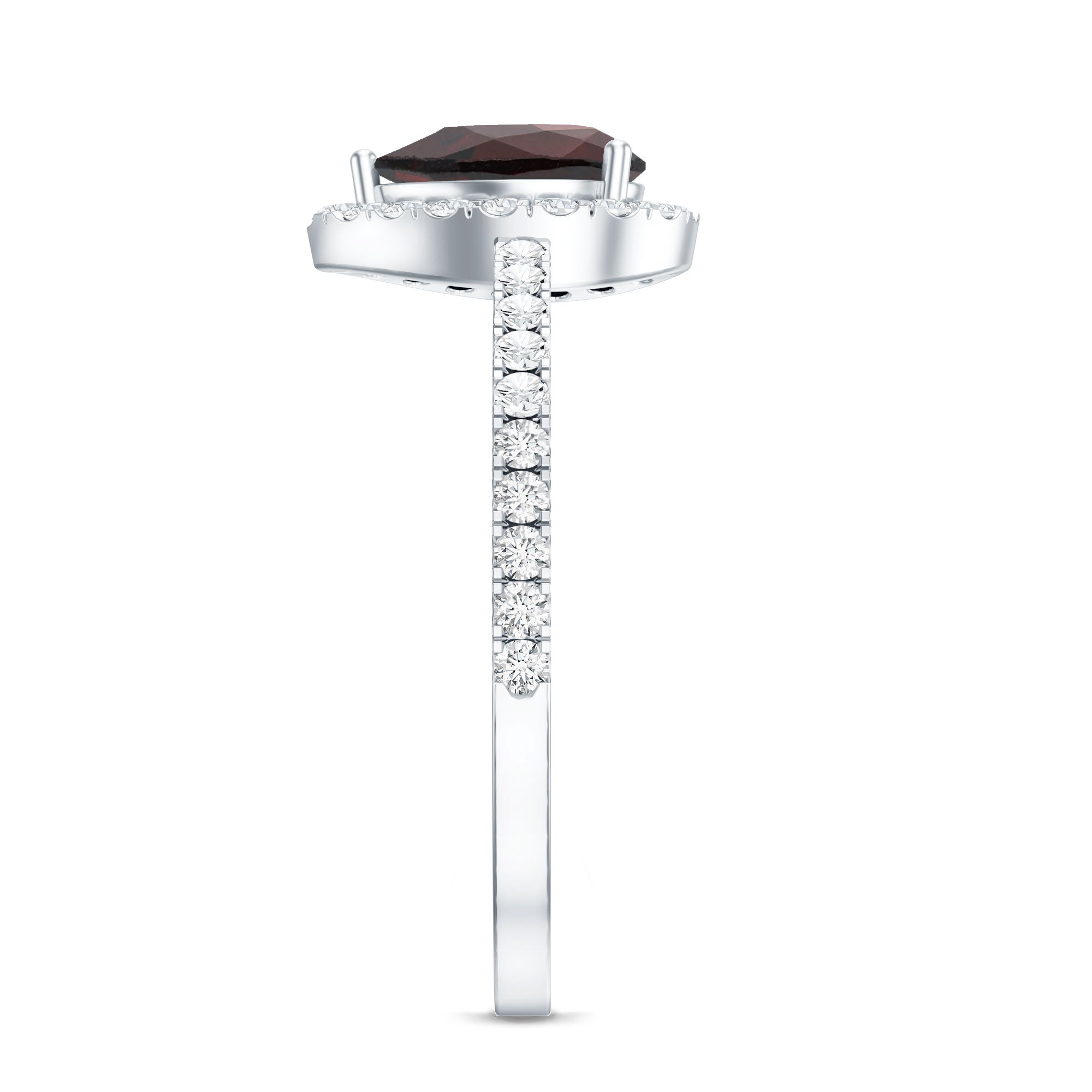 Natural 5X7mm Garnet Teardrop Engagement Ring with Diamond Halo AAA - Rosec Jewels