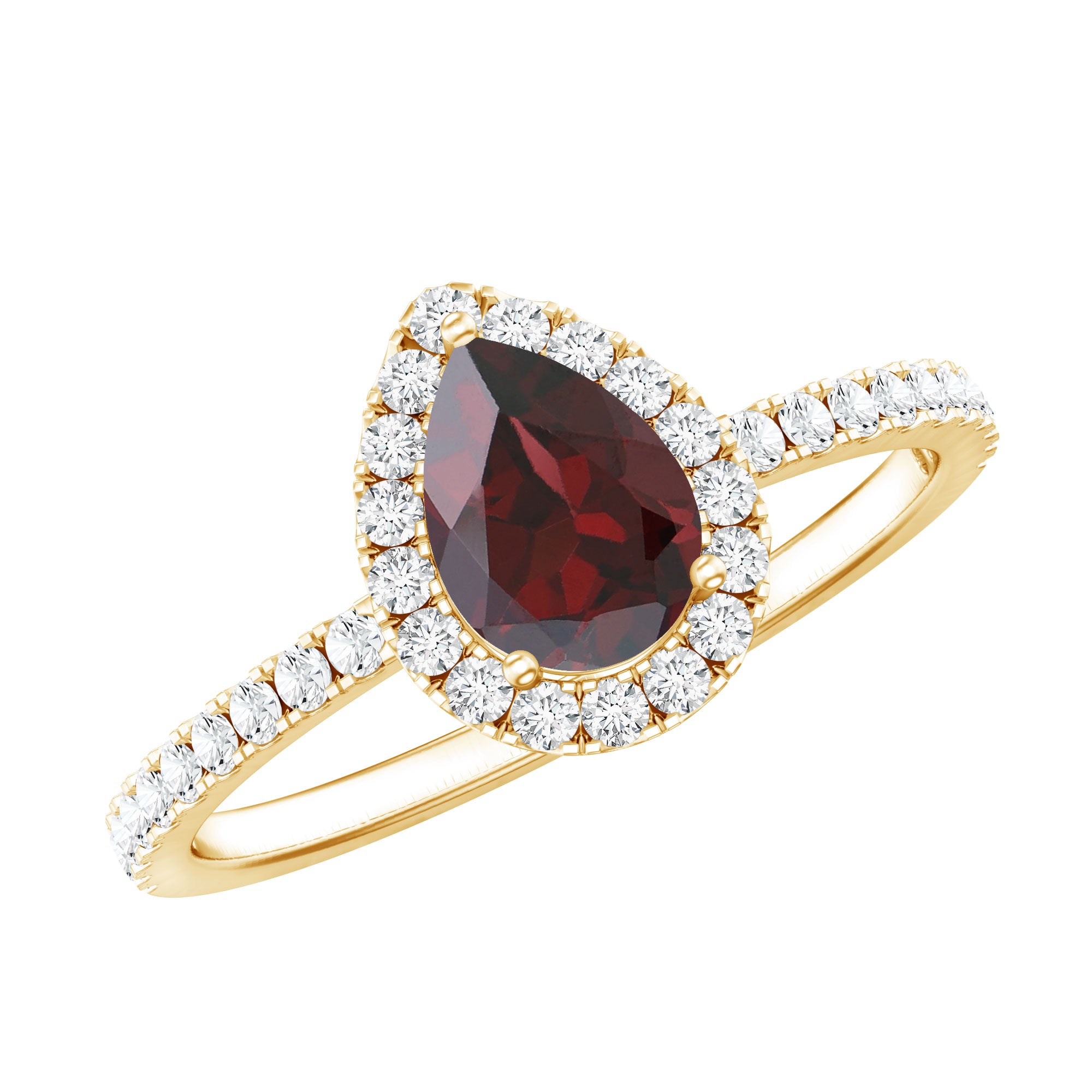 Natural 5X7mm Garnet Teardrop Engagement Ring with Diamond Halo AAA - Rosec Jewels