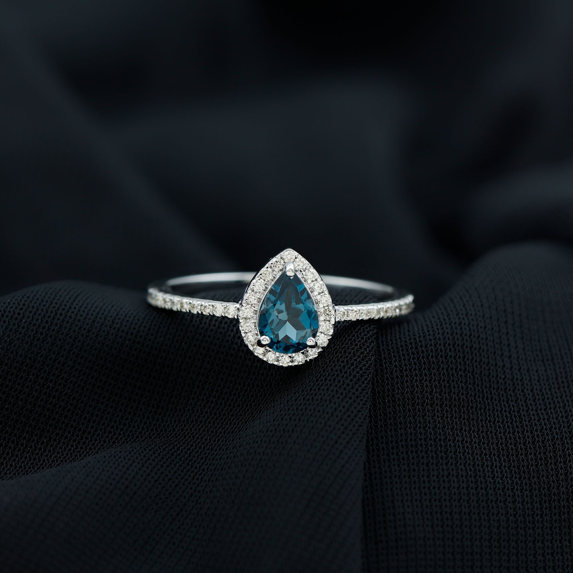 Pear Shaped London Blue Topaz Engagement Ring With Moissanite London Blue Topaz - ( AAA ) - Quality - Rosec Jewels