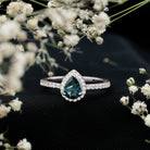 5X7mm Pear Shape London Blue Topaz Teardrop Engagement Ring with Moissanite Halo AAA - Rosec Jewels