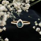 5X7mm Pear Shape London Blue Topaz Teardrop Engagement Ring with Moissanite Halo AAA - Rosec Jewels