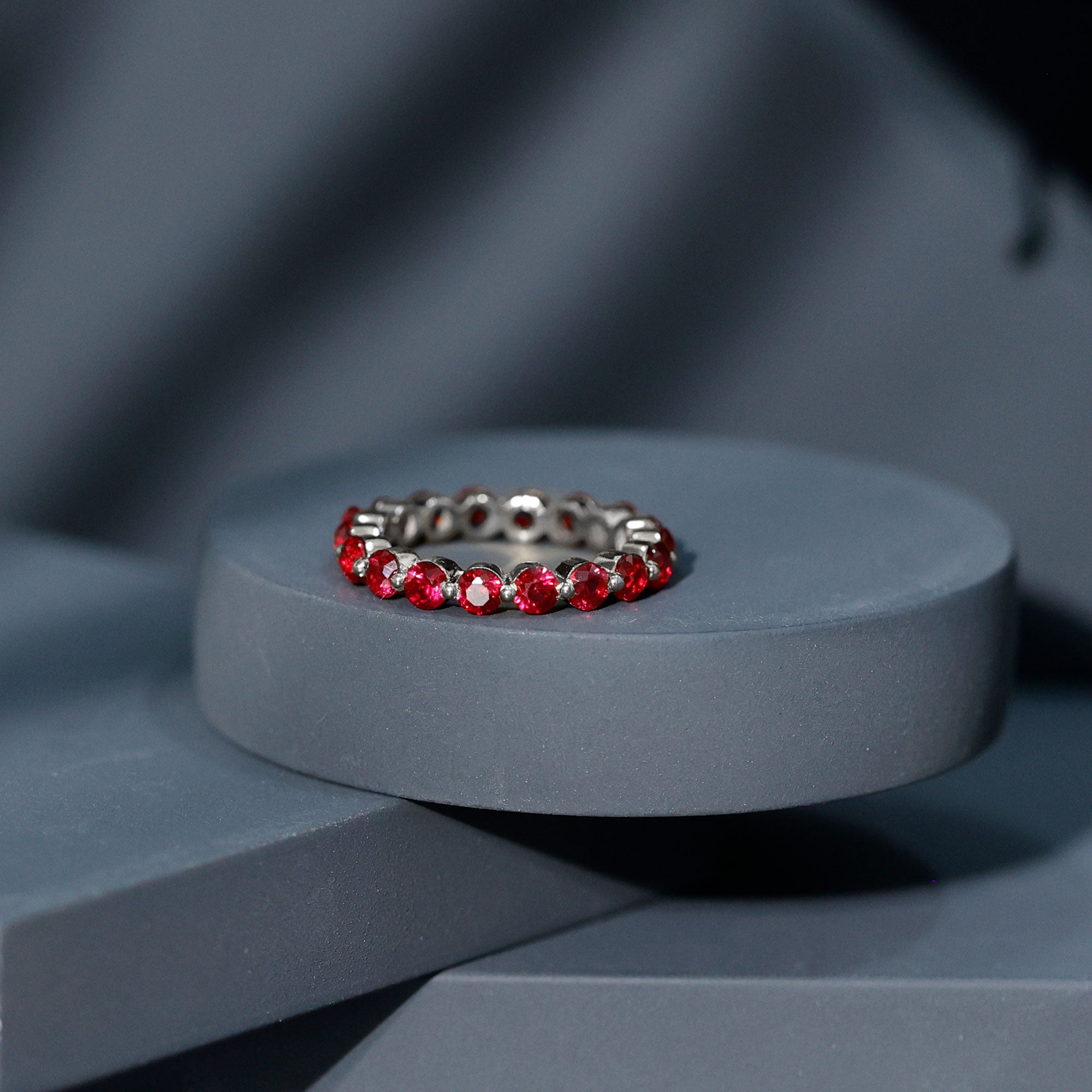 Certified Lab Created Ruby Eternity Wedding Band for Women AAAA - Rosec Jewels