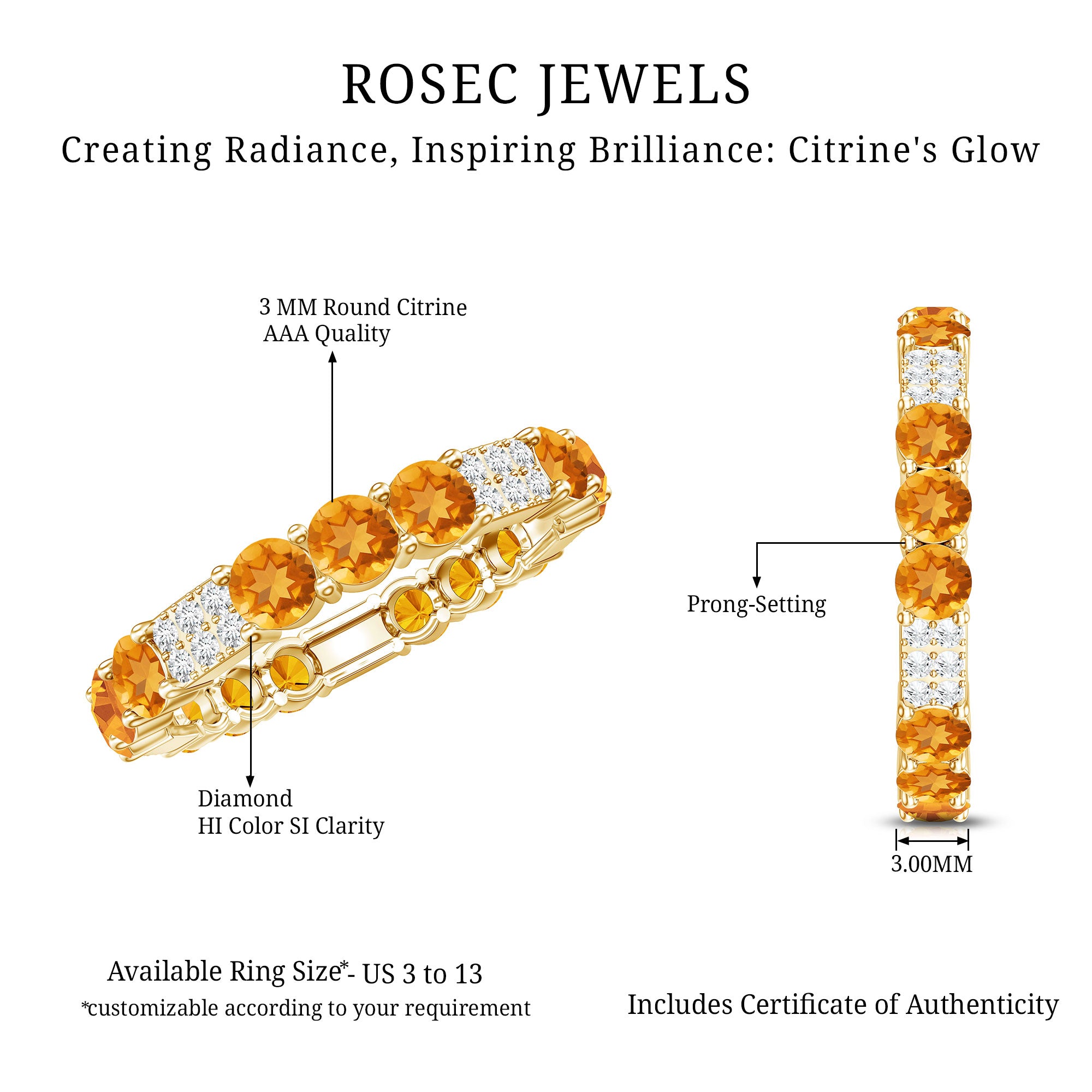 Rosec Jewels-Natural Citrine Diamond Eternity Wedding Band