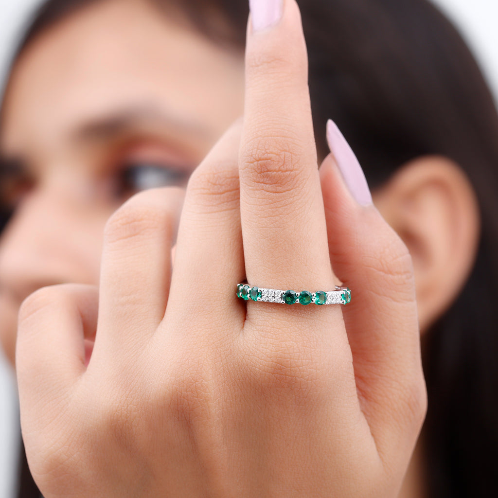 Rosec Jewels - Lab Grown Emerald and Diamond Designer Full Eternity Ring
