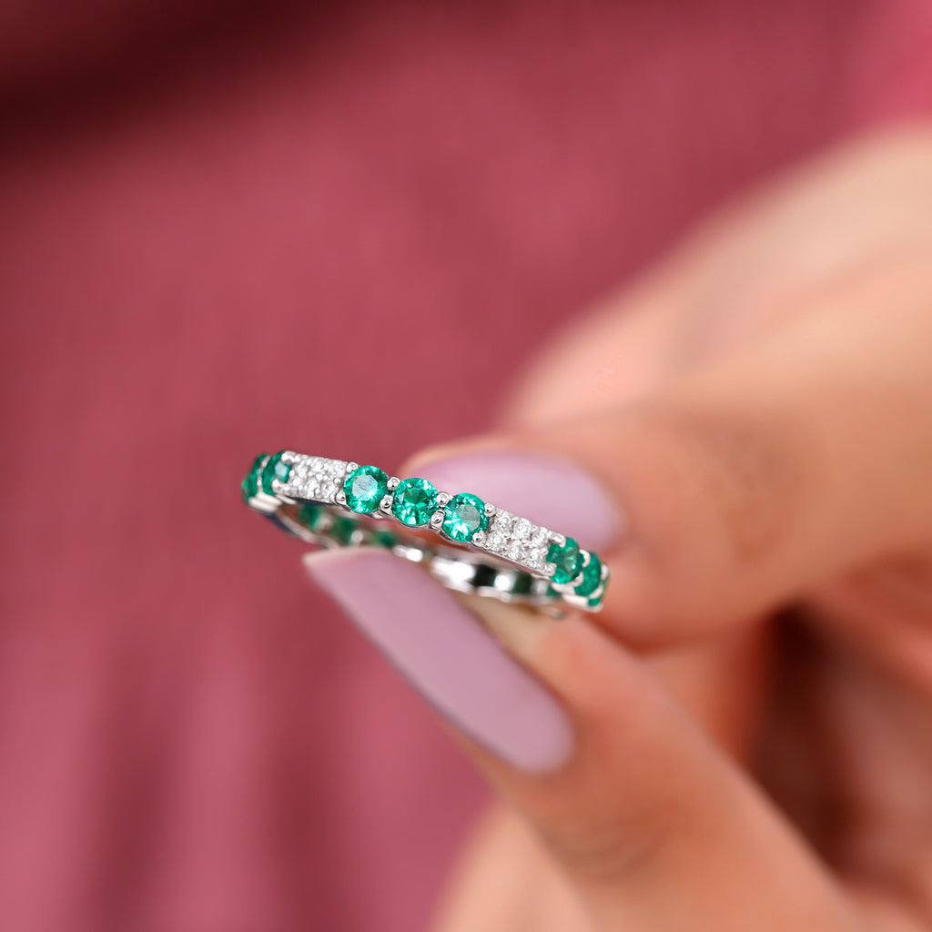 Rosec Jewels - Lab Grown Emerald and Diamond Designer Full Eternity Ring