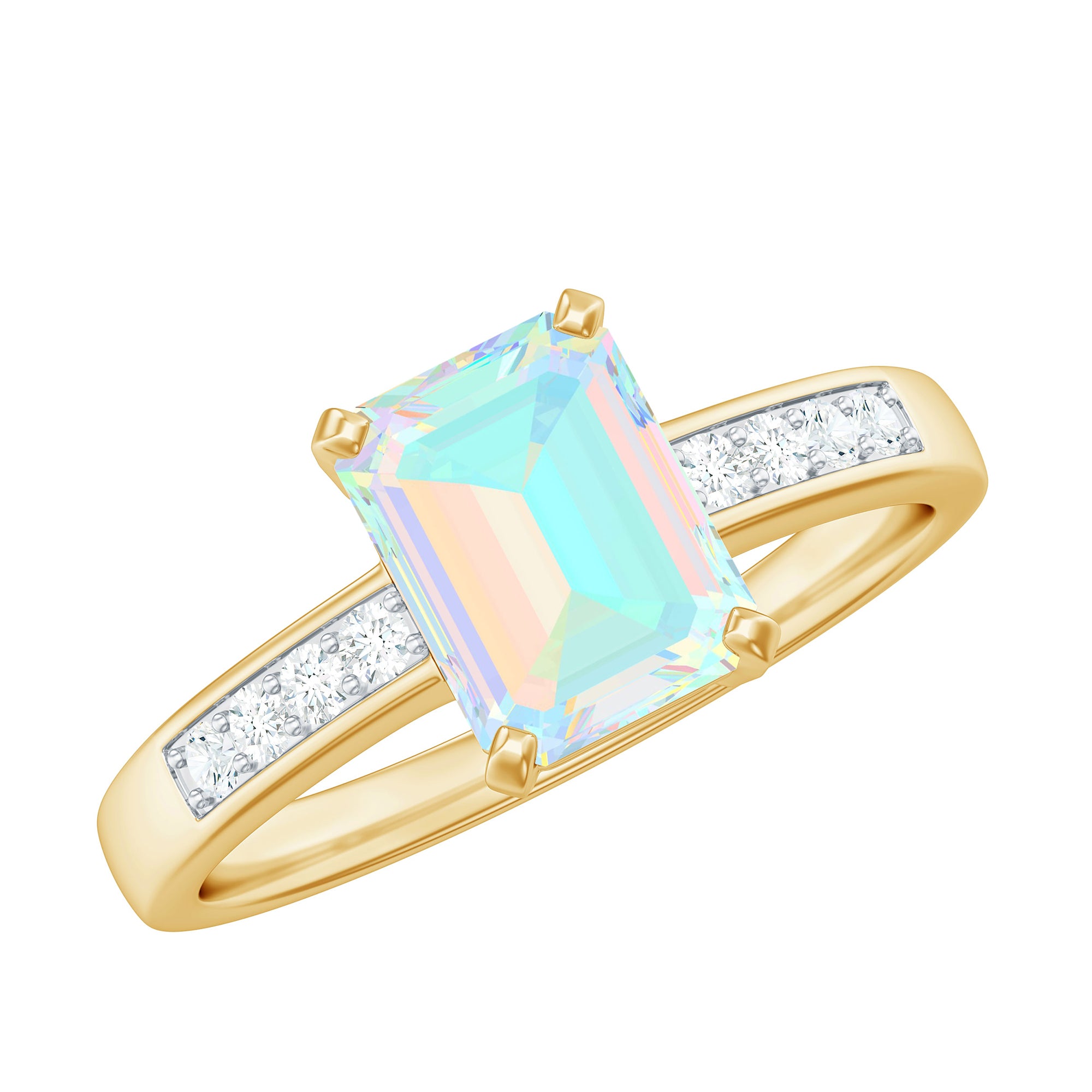 Octagon Cut Ethiopian Opal Solitaire Engagement Ring with Diamond Side Stones Ethiopian Opal - ( AAA ) - Quality - Rosec Jewels
