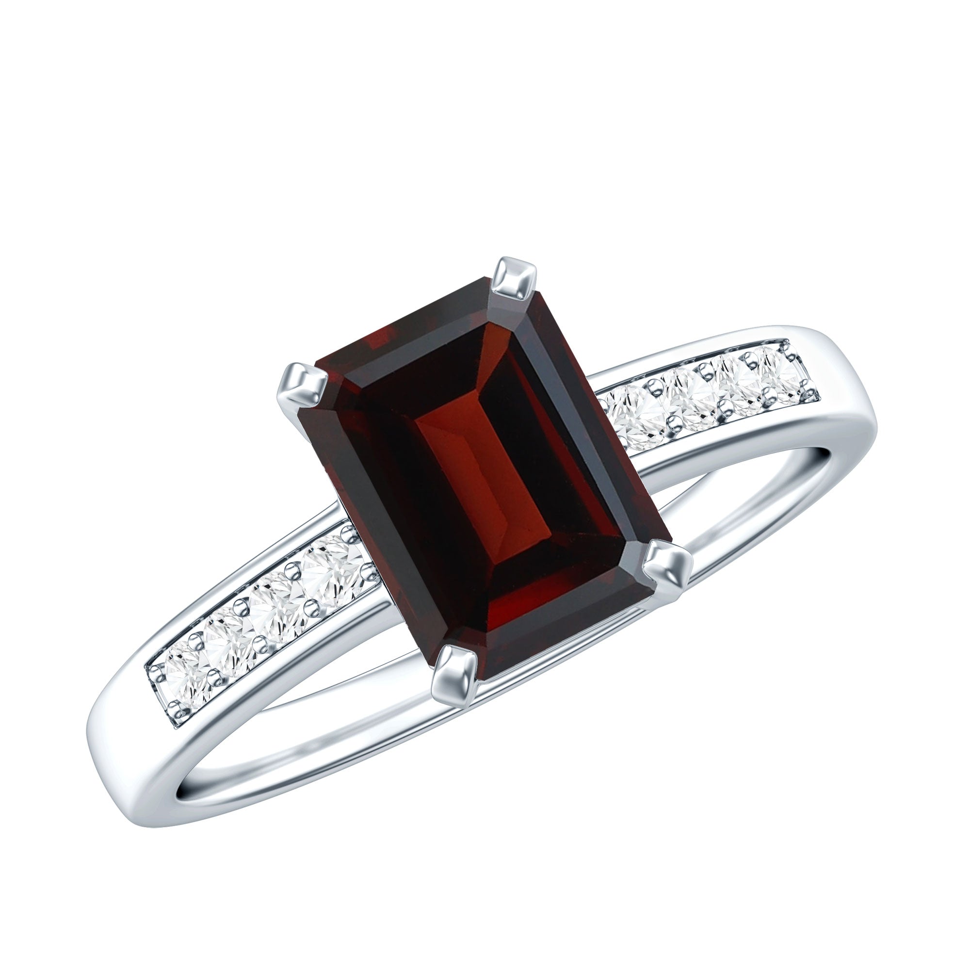 Certified Natural 6X8mm Garnet Emerald Cut Engagement Ring with Diamond AAA - Rosec Jewels