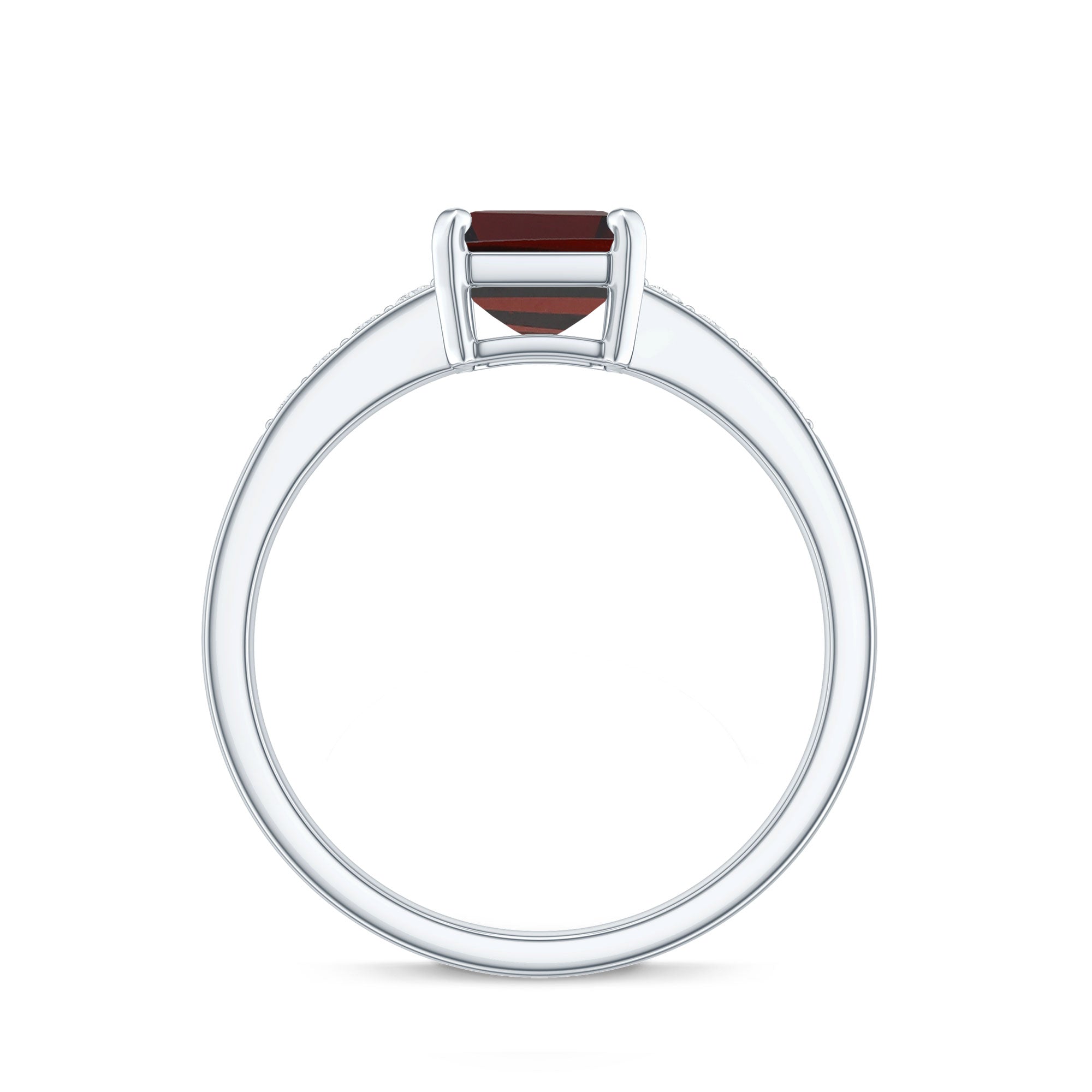 Certified Natural 6X8mm Garnet Emerald Cut Engagement Ring with Diamond AAA - Rosec Jewels