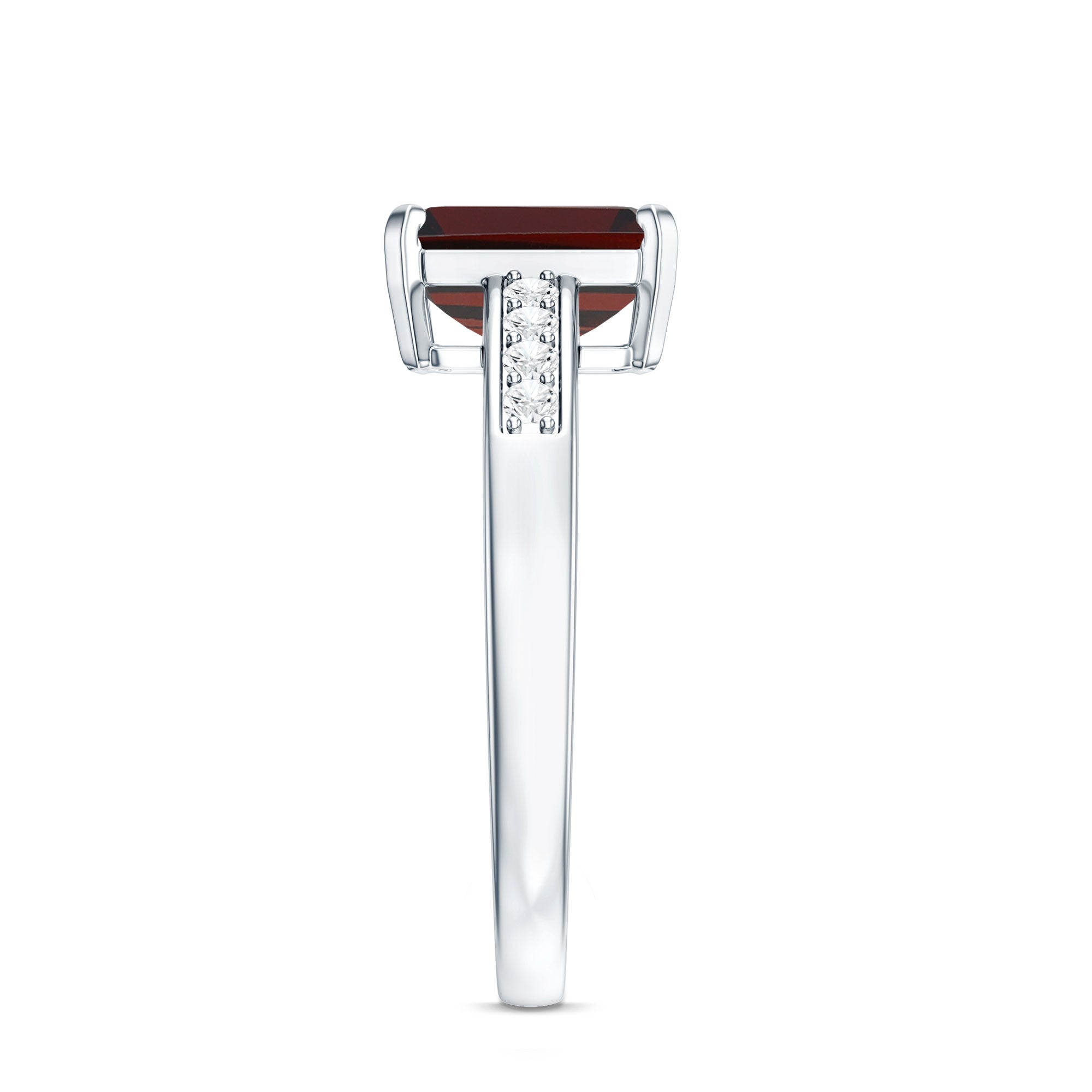 Certified Natural 6X8mm Garnet Emerald Cut Engagement Ring with Diamond AAA - Rosec Jewels