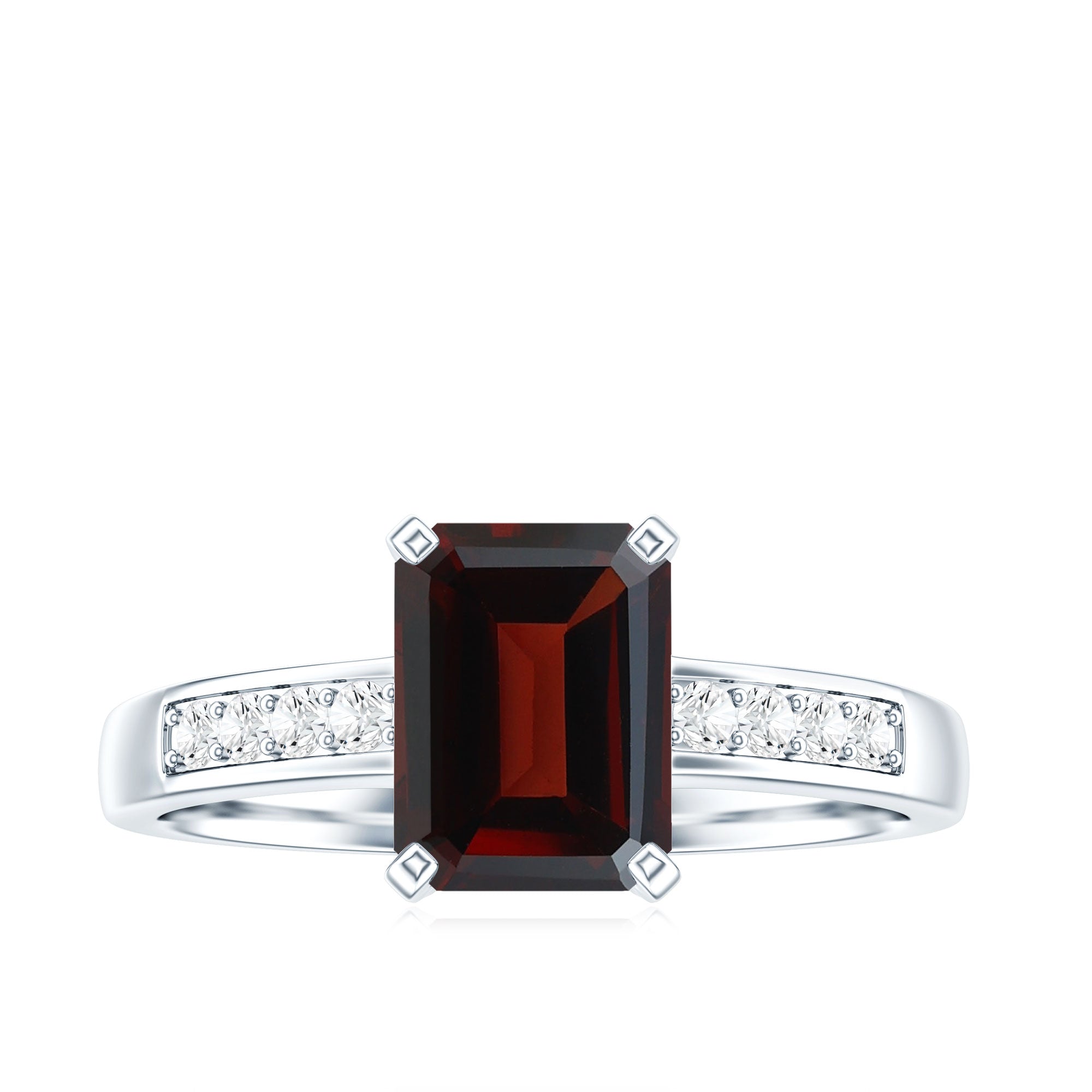 Certified Natural 6X8mm Garnet Emerald Cut Engagement Ring with Diamond AAA - Rosec Jewels