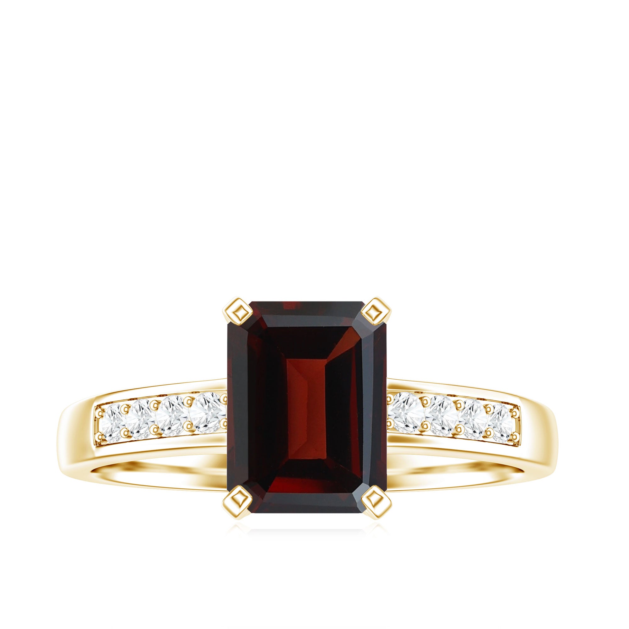 Certified Natural 6X8mm Garnet Emerald Cut Engagement Ring with Diamond AAA - Rosec Jewels