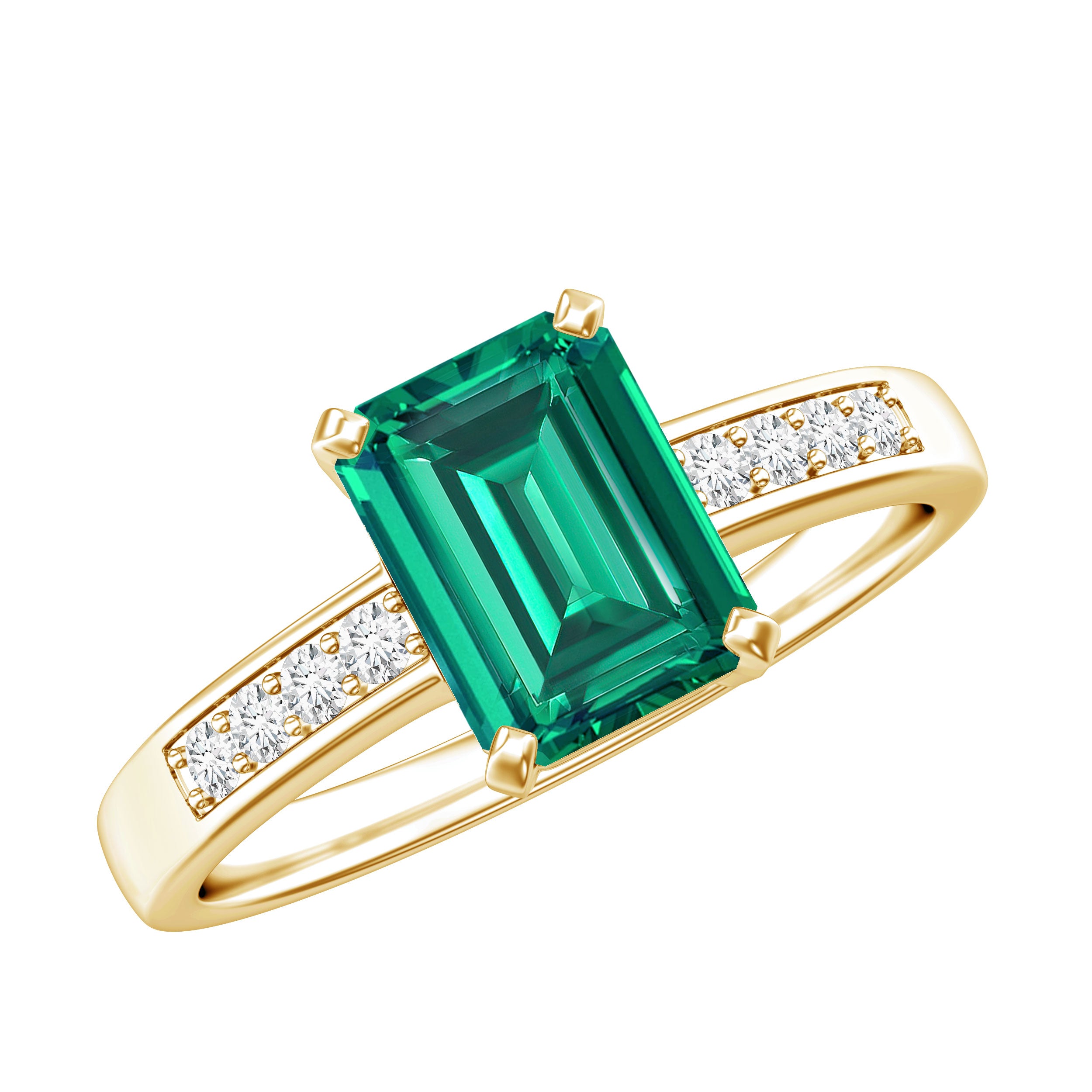 Octagon Lab Grown Emerald Solitaire Engagement Ring with Diamond AAAA - Rosec Jewels