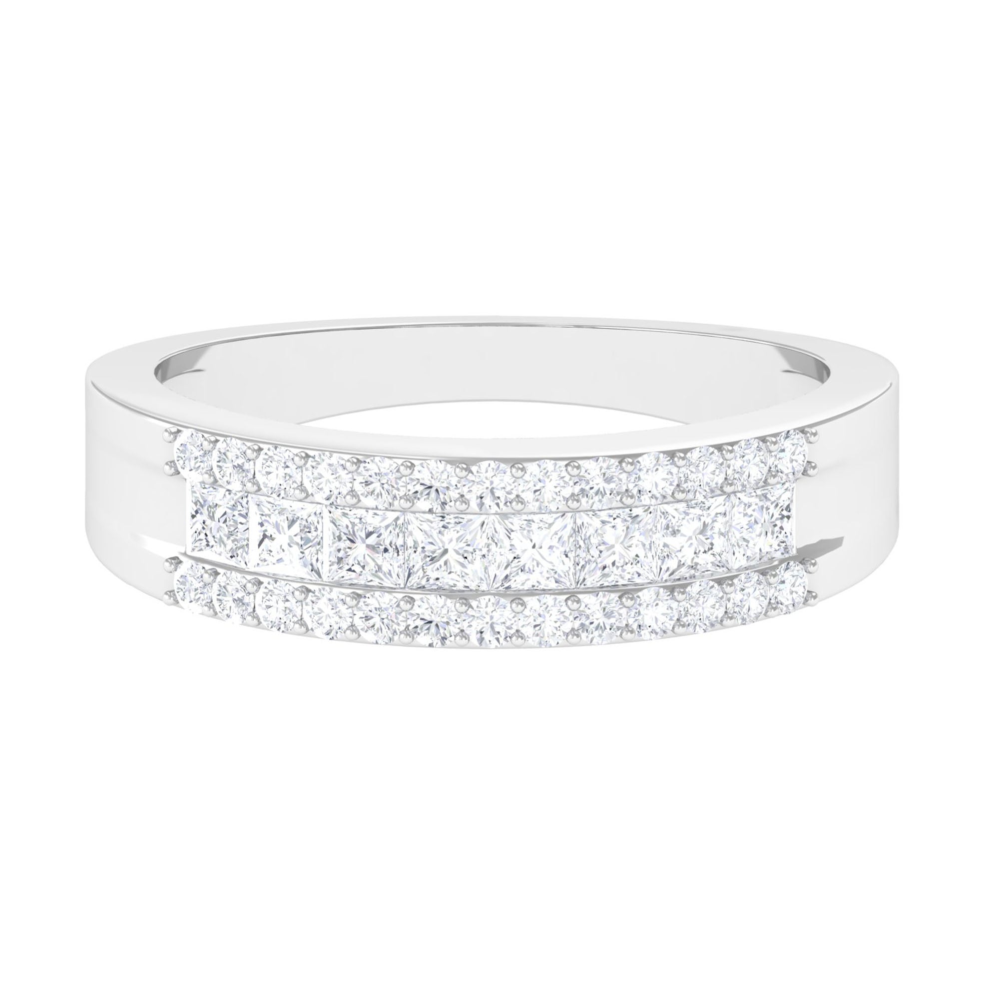 Certified Round Moissanite Wedding Band Ring Moissanite - ( D-VS1 ) - Color and Clarity - Rosec Jewels
