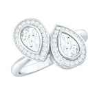 Pear Cut Moissanite Two Stone Engagement Ring with Halo D-VS1 - Rosec Jewels