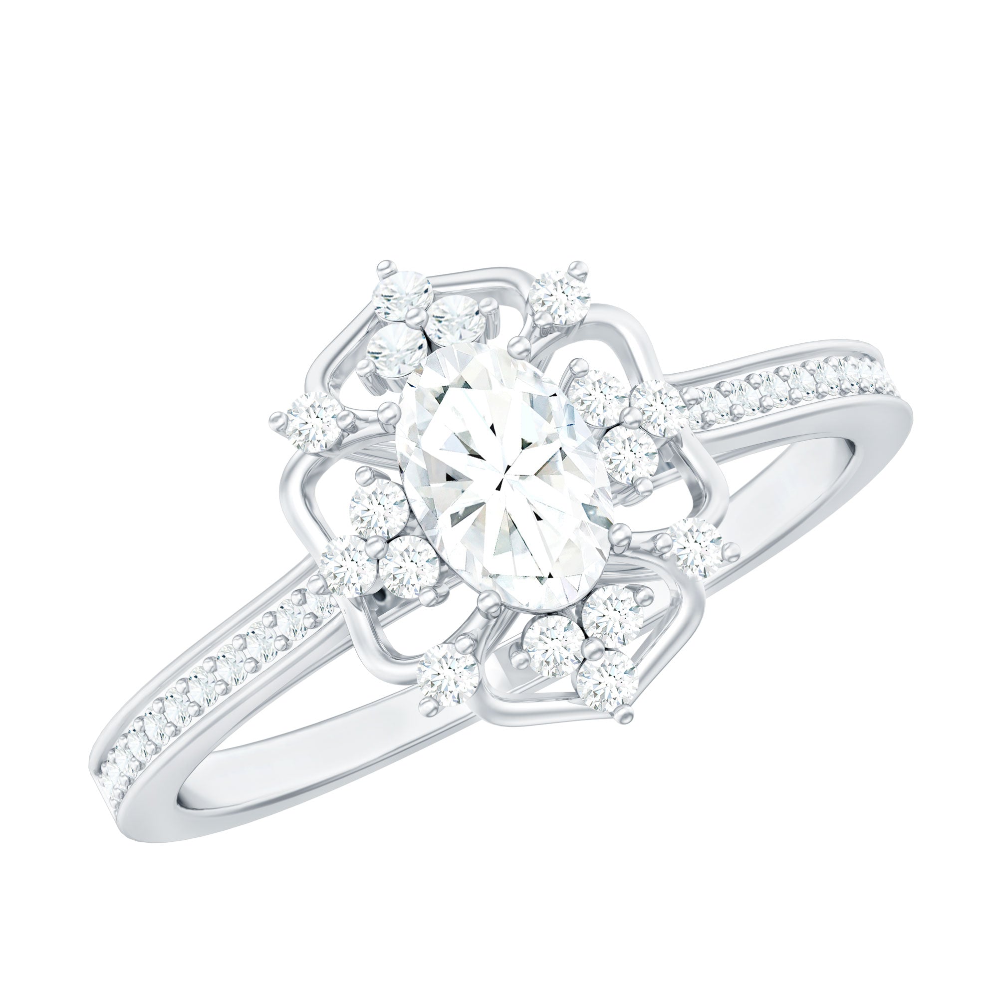 Rosec Jewels-Vintage Inspired Moissanite Flower Engagement Ring