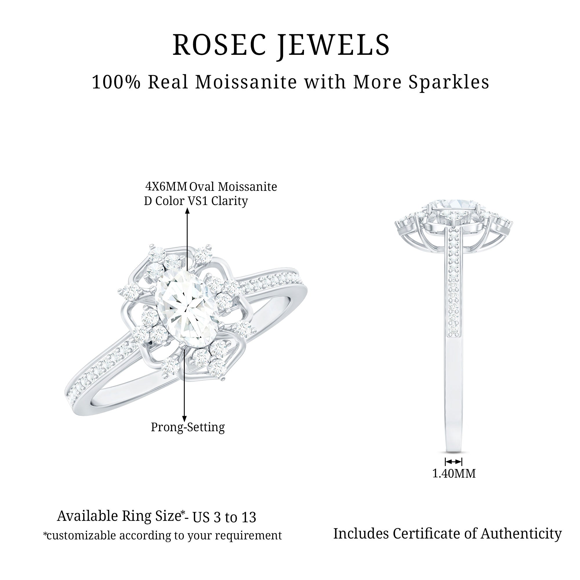 Rosec Jewels-Vintage Inspired Moissanite Flower Engagement Ring