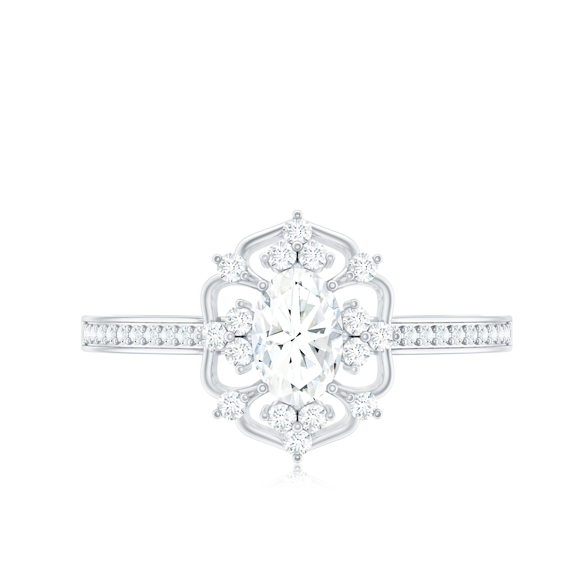 Rosec Jewels-Vintage Inspired Moissanite Flower Engagement Ring