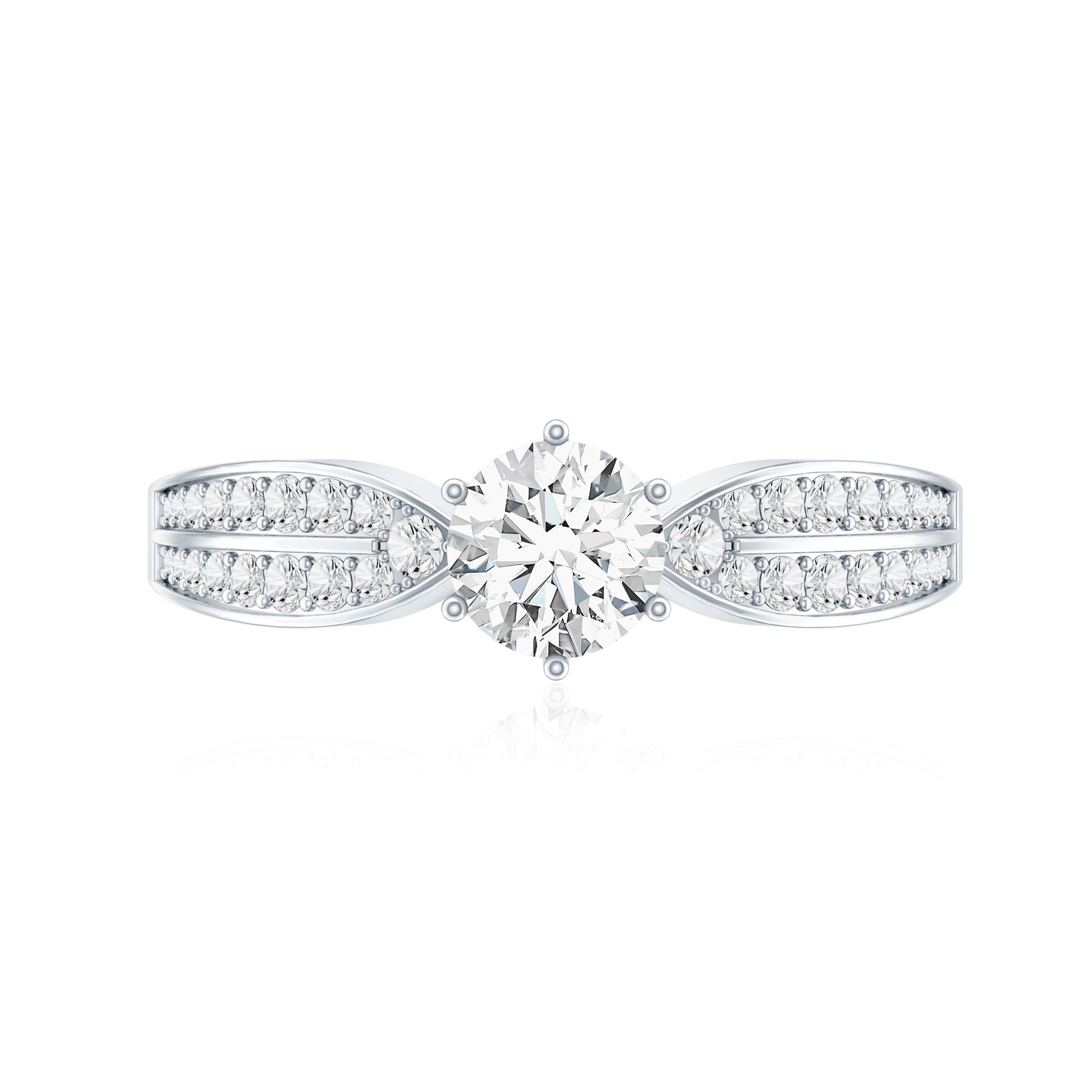 Elegant Round Moissanite Engagement Ring with Side Stones D-VS1 - Rosec Jewels