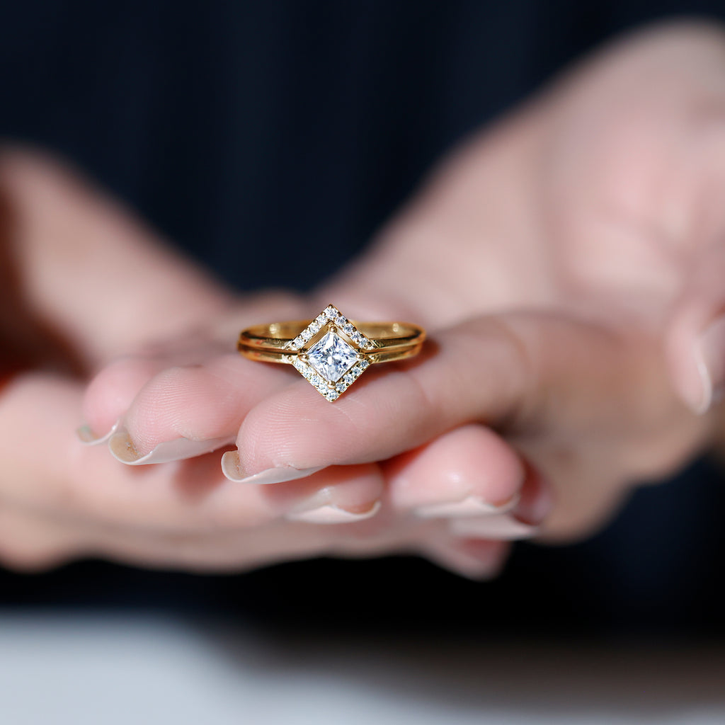 Princess Cut Moissanite Minimal Wedding Ring Set Moissanite - ( D-VS1 ) - Color and Clarity - Rosec Jewels