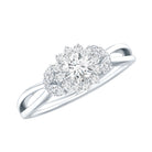 Certified Moissanite Flower Engagement Ring with Split Shank D-VS1 - Rosec Jewels