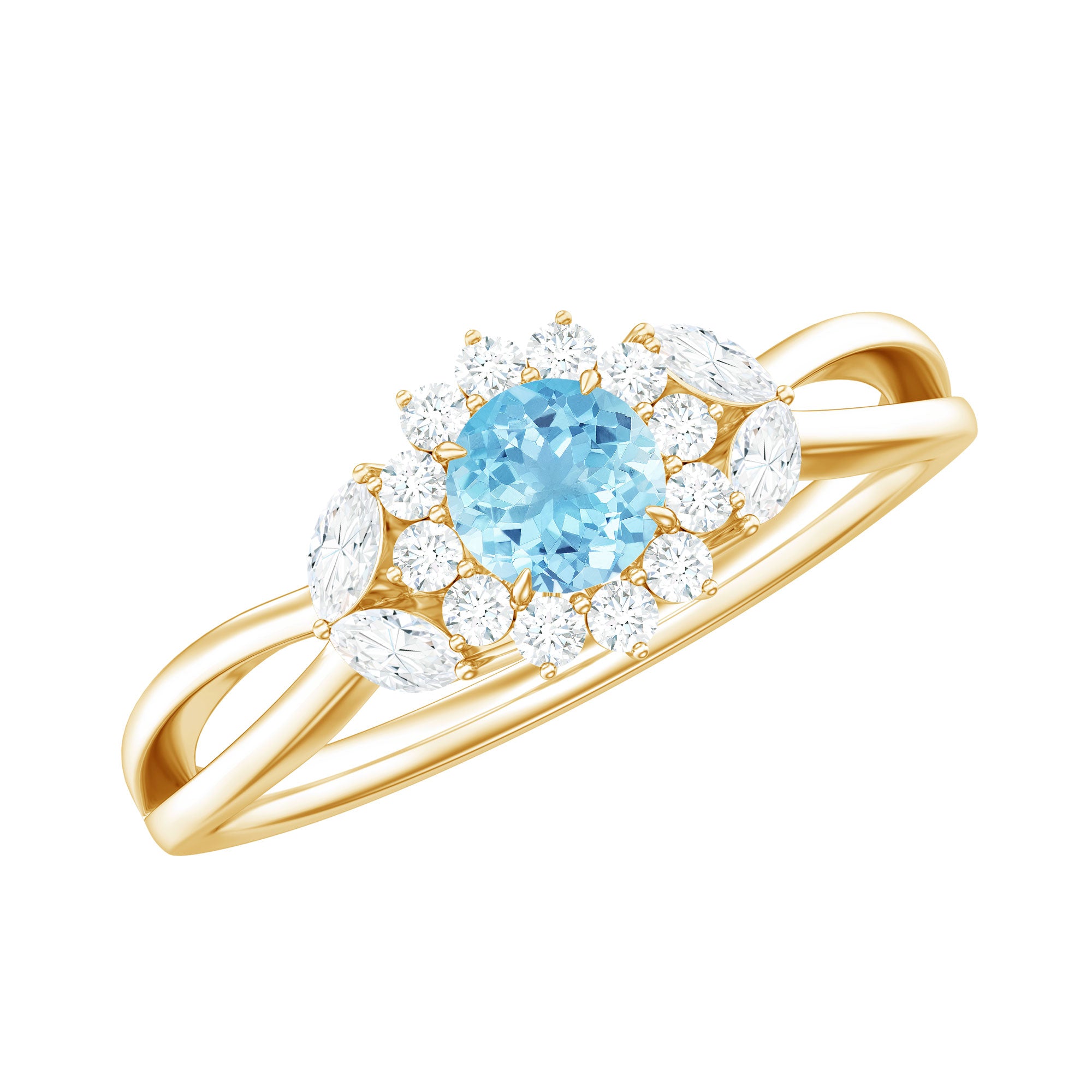 Natural Aquamarine Flower Promise Ring with Diamond AAA - Rosec Jewels