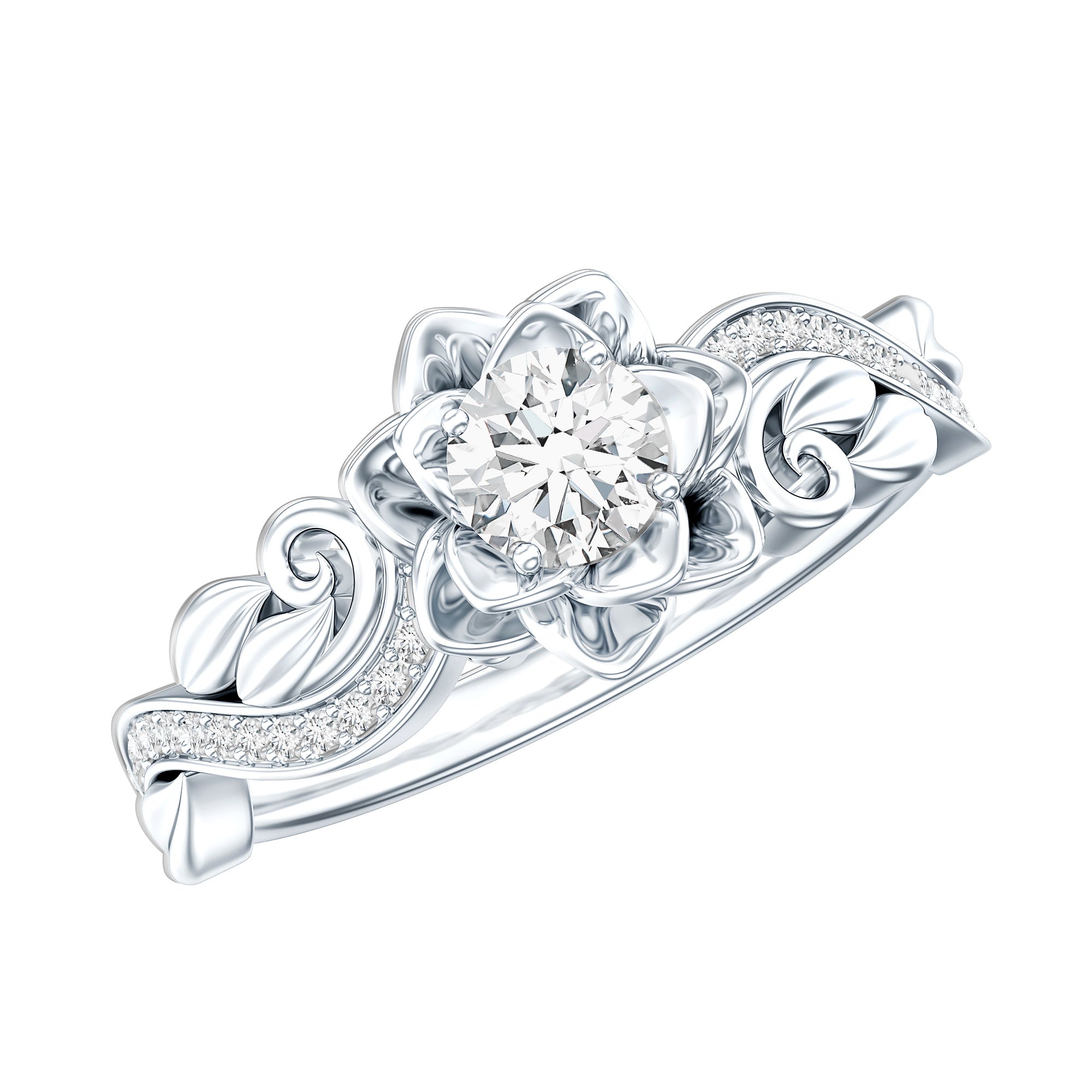 Certified Flower Inspired Moissanite Engagement Ring For Women D-VS1 - Rosec Jewels