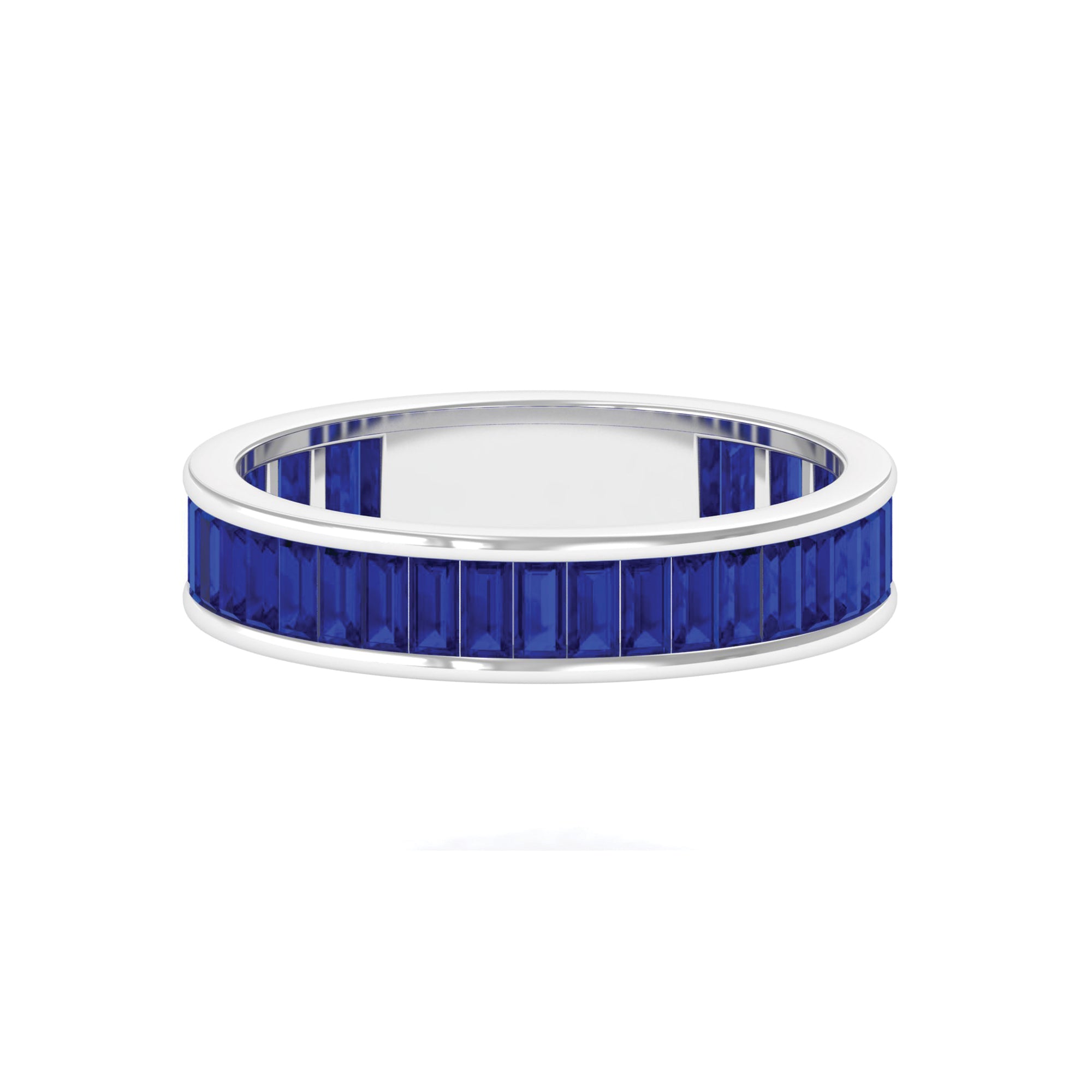 2.5 CT Channel Set Baguette Cut Created Blue Sapphire Eternity Band Ring Lab Created Blue Sapphire - ( AAAA ) - Quality - Rosec Jewels