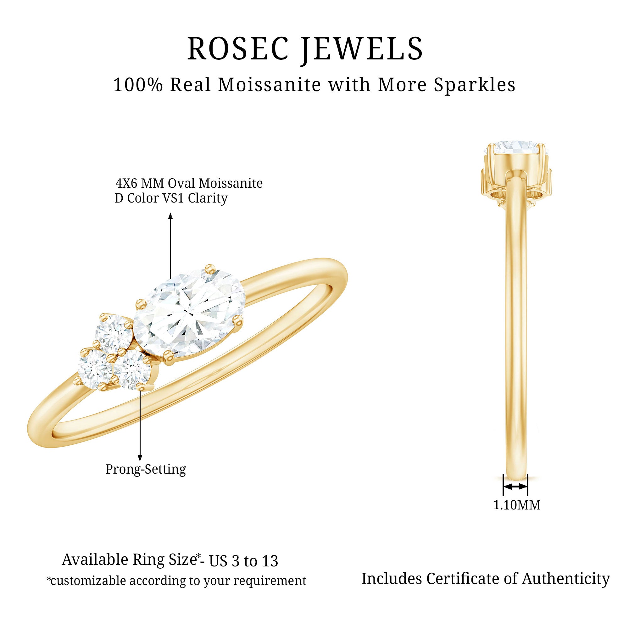 Rosec Jewels-Oval and Round Moissanite Promise Ring for Her