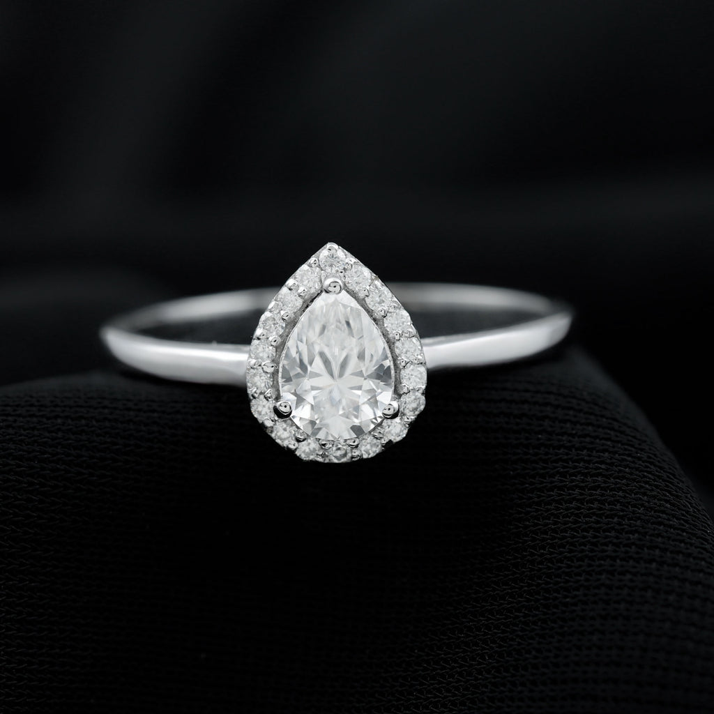 Rosec Jewels - 1 CT Pear and Round Cut Moissanite Halo Engagement Ring