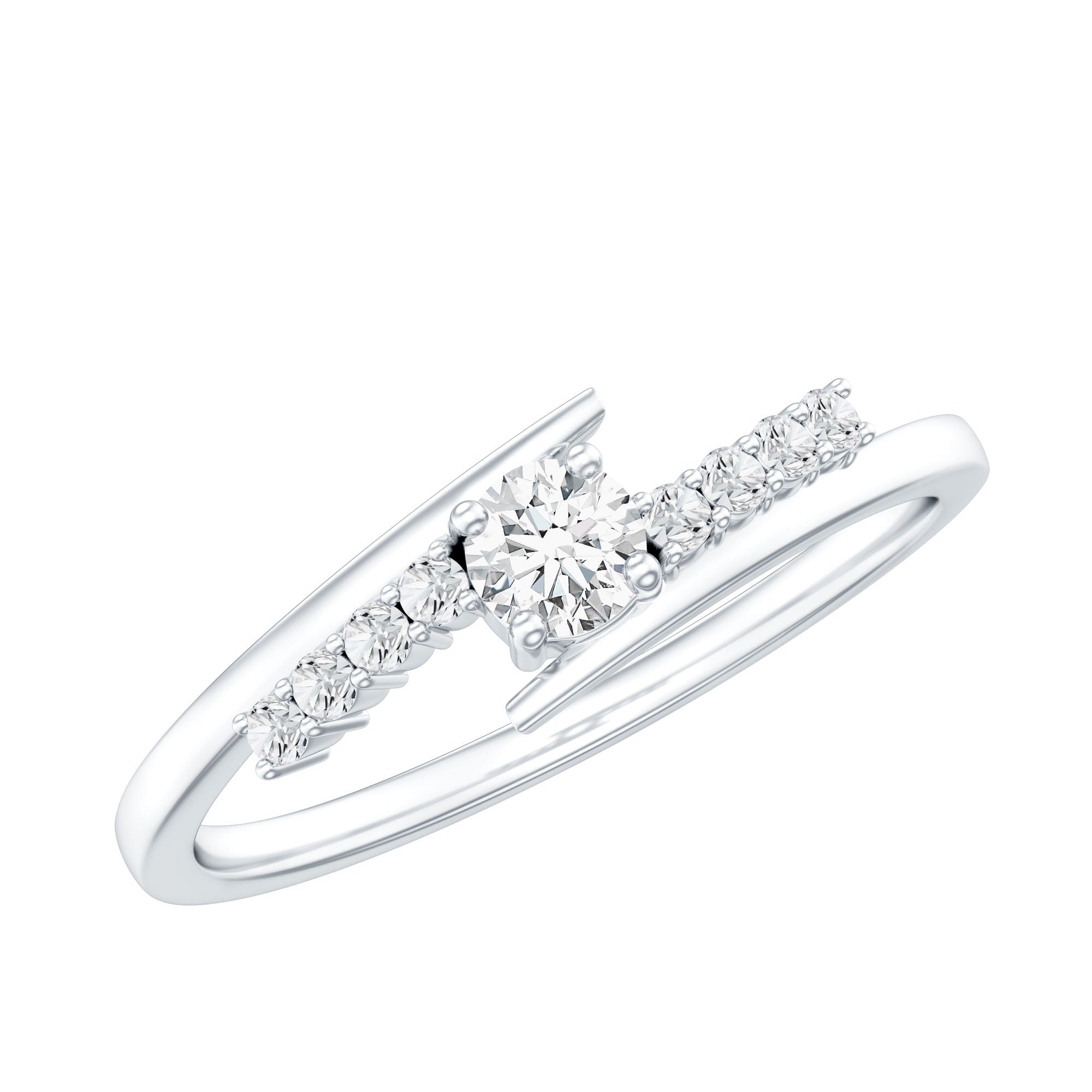 Round Cut Moissanite Promise Ring with Bypass Shank