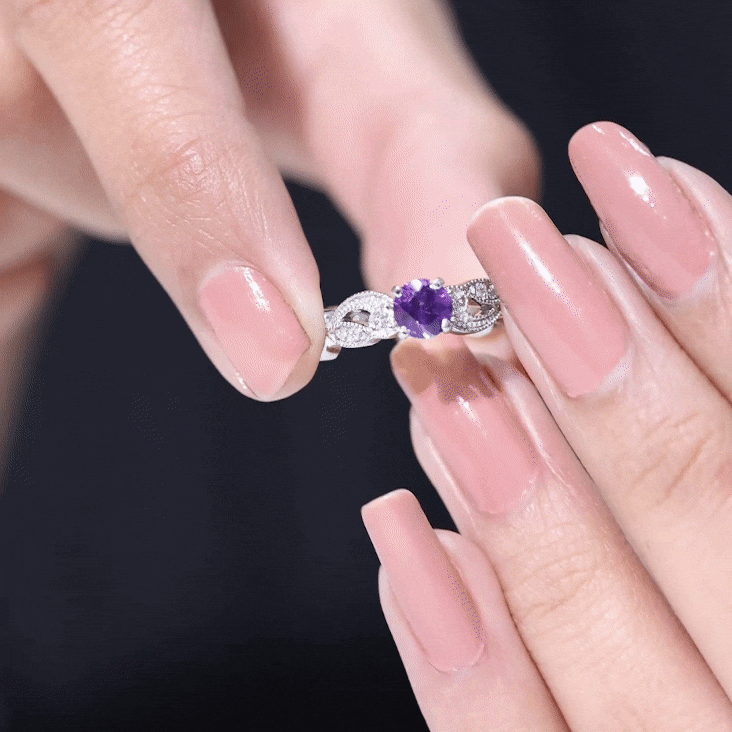 Antique Style Amethyst and Diamond Engagement Ring with Beaded Detailing Amethyst - ( AAA ) - Quality - Rosec Jewels