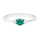 Round Shape Real Emerald and Diamond Three Stone Promise Ring Emerald - ( AAA ) - Quality - Rosec Jewels