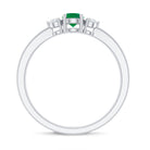Round Shaped Real Emerald and Diamond Three Stone Promise Ring AAA - Rosec Jewels