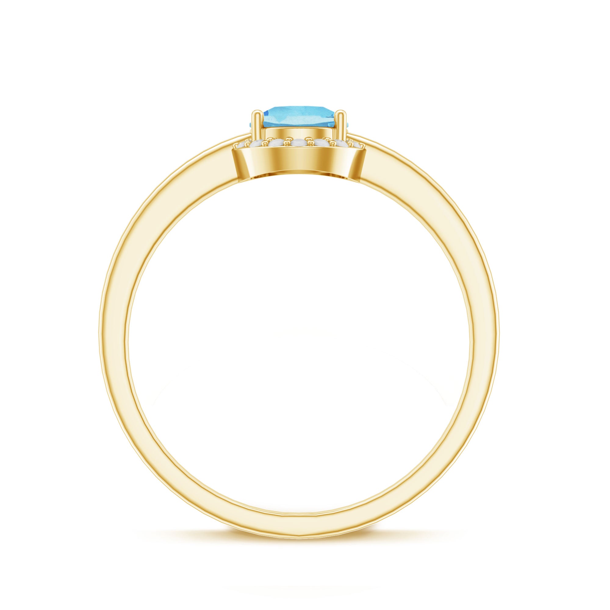 Rosec Jewels-Certified Real Aquamarine Promise Ring with Diamond Halo